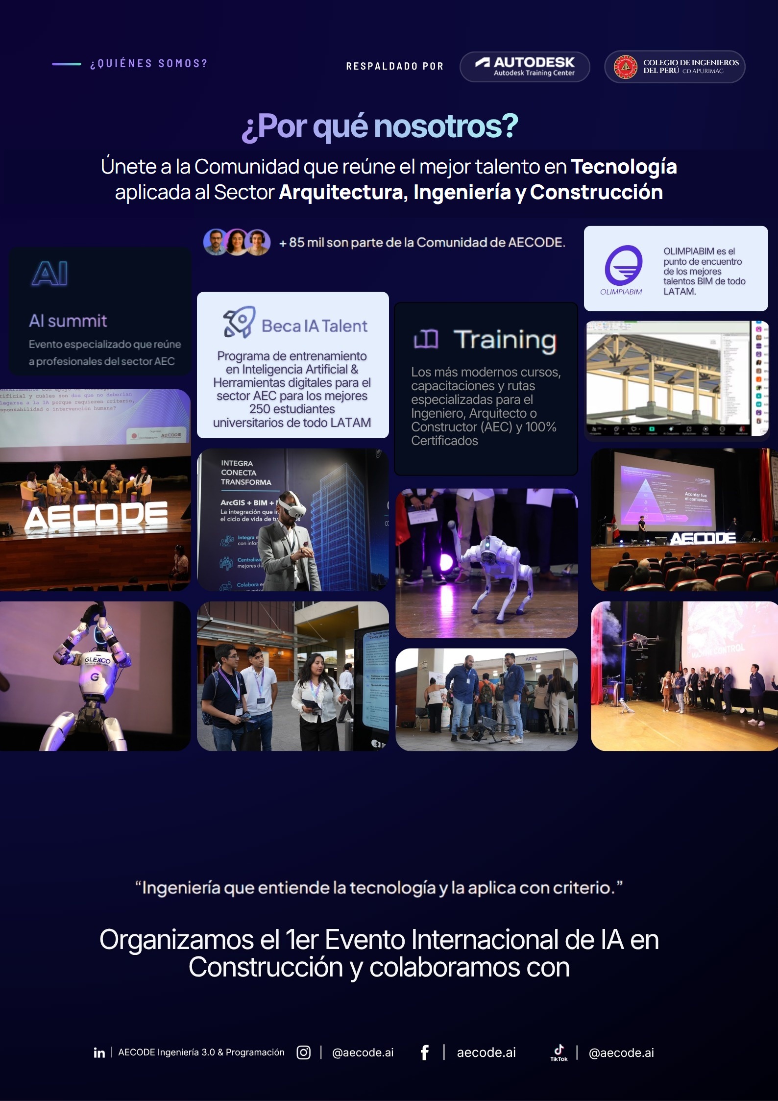 ¿Por qué nosotros? Únete a la Comunidad que reúne el mejor talento en Tecnología aplicada al Sector Arquitectura, Ingeniería y Construcción: AI Summit, Beca IA Talent, Training y OlimpiaBIM