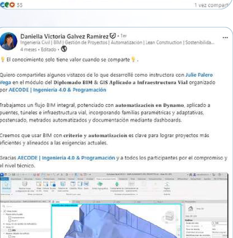 Publicación de LinkedIn de Daniella Gálvez sobre el diplomado